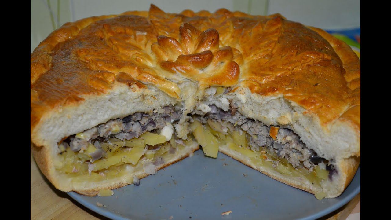 Пирог с картофельно-мясной начинкой смотреть онлайн