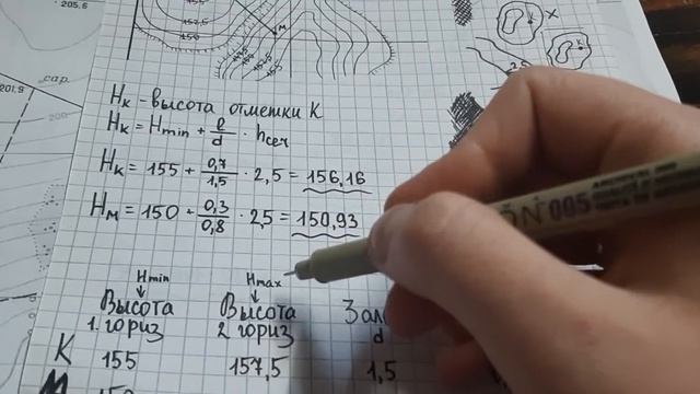 Горизонтали, Высота отметки Hа (геодезия)(5 задание) смотреть онлайн