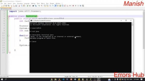 ERROR: JAVAC NOT FOUND & FILE NOT FOUND, RUN FIRST JAVA PROG. AND USER INPUT FACTORIAL, JDK SET PAT