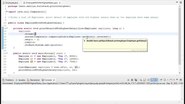 Print details of Employee with Nth Highest Salary using Java Stream API (unique salary) смотреть онлайн