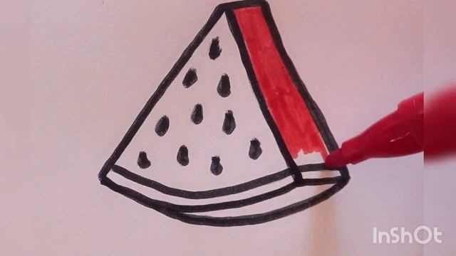 How to draw a piece watermelon/ Как нарисовать кусочек арбуза/ Қарбыз сүретін салу смотреть онлайн