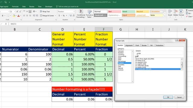Excel & Business Math 10: Division, Fractions, Decimals, Percentages: Number Formatting & Formulas смотреть онлайн