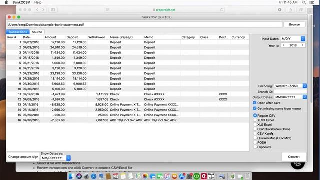 Bank2CSV (macOS): Convert CSV/Excel/PDF/QFX/QIF/OFX/QBO/MT940/STA to CSV смотреть онлайн