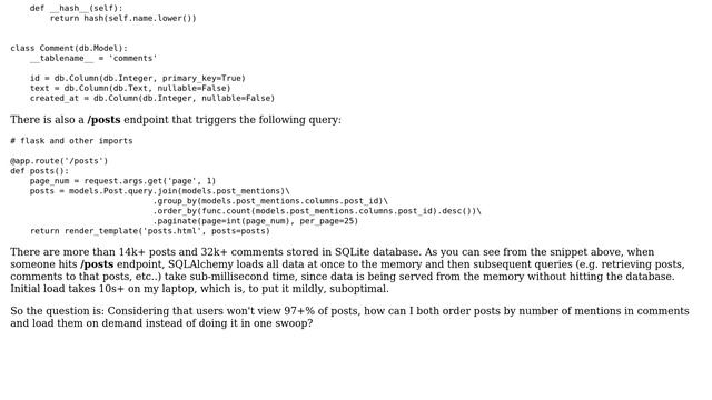 Code Review: Slow Flask-SQLAlchemy query using association tables смотреть онлайн