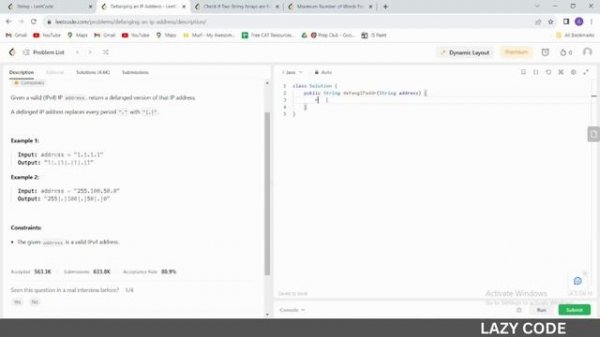 LeetCode in Java | Problem in Array : Easy Question | Defanging an IP Address | Complete Java Cours