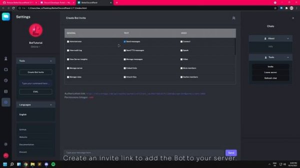 Discord: How to send messages as Bot (BetterDiscordPanel)