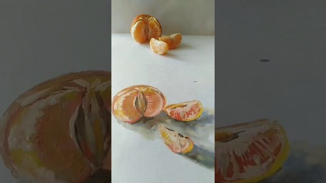 Картина гуашью "Мандаринка" | Рисунок с натуры. смотреть онлайн