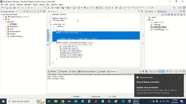 Java Training - Class 21 - Java OOPS Concepts - Object Class , to String method and equals method смотреть онлайн
