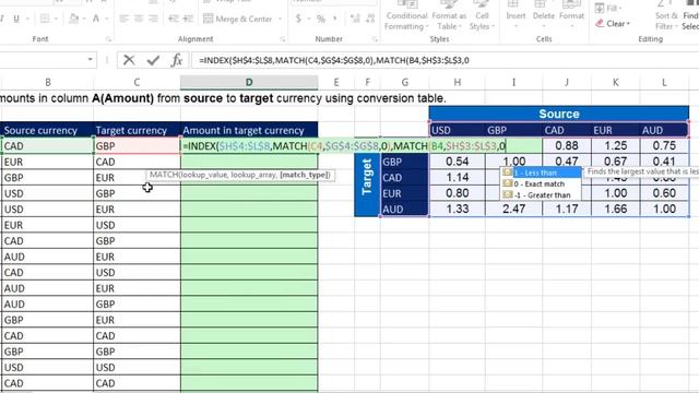 Excel Magic Trick 1235: 2-Way Lookup For Currency Conversion: Don’t Use IF, Use INDEX or VLOOKUP смотреть онлайн