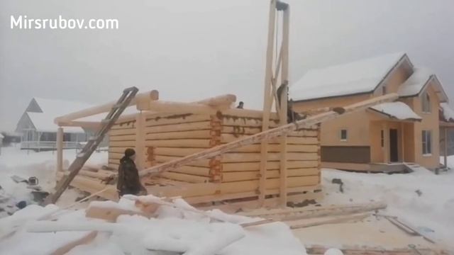 Сборка сруба 4х8 с выпуском и мансардой 8х6. Мир срубов. смотреть онлайн