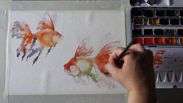 Speed watercolor painting of GOLDFISH. Золотые рыбки акварелью. смотреть онлайн