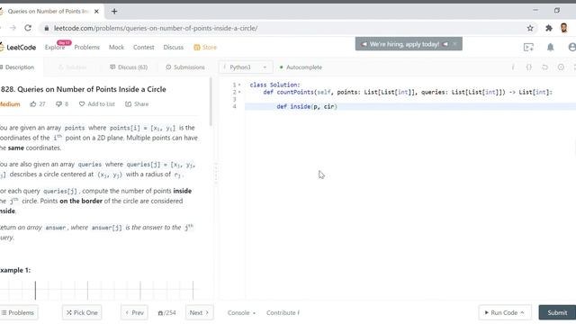 LeetCode 1828: Queries on Number of Points Inside a Circle: Python Medium смотреть онлайн