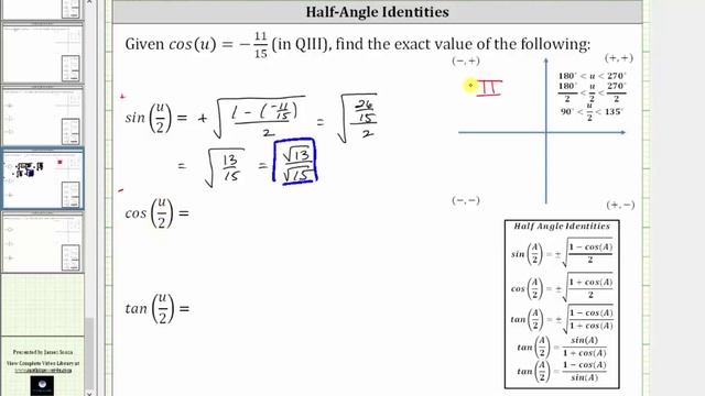 Half Angle Identities: Find sin(u/2), cos(u/2), tan(u/2) Given cos(u) Q3 смотреть онлайн