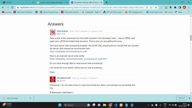 DataTables warning: table id=example - Invalid JSON response. For more information about this error смотреть онлайн