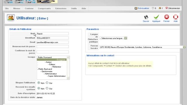 2011-03-16_la création d'un nouvel utilisateur Joomla 1.5 & DOCMAN смотреть онлайн