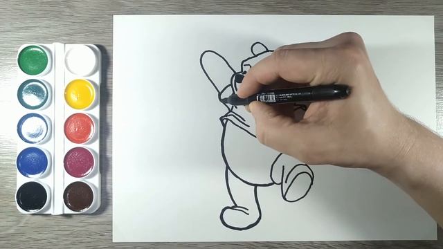 Как нарисовать Винни Пуха, персонажа из Walt Disney. Раскраска для детей. Рисунки для начинающих. смотреть онлайн