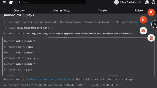 My Roblox Account got banned for 3 days for Violating Terms of Use on Nudity or Adult Content. :( смотреть онлайн