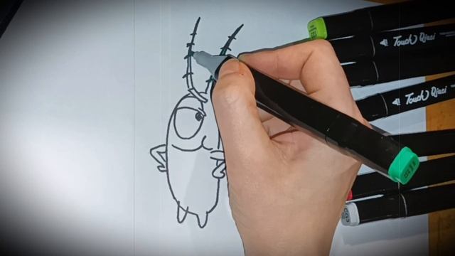 Как нарисовать быстро и просто ПЛАНКТОНА из мультика Губка Боб | Учимся рисовать Планктона смотреть онлайн