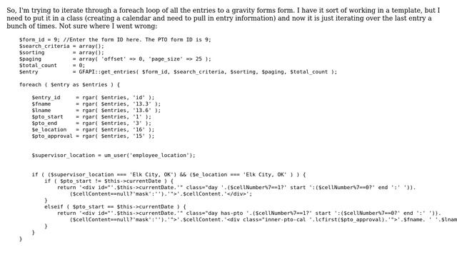 Wordpress: Foreach loop through Gravity Forms entries смотреть онлайн