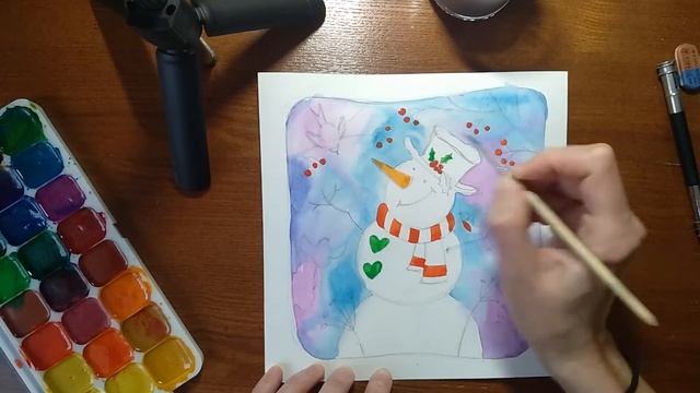 Как нарисовать веселого снеговика. Процесс. How to draw a funny snowman. Process смотреть онлайн