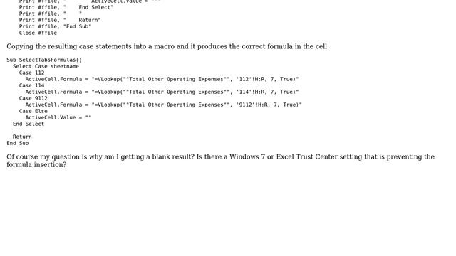 excel 2010 vba macro ActiveCell.Formula = produces an empty cell when run смотреть онлайн