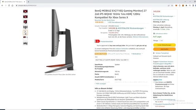 BenQ MOBIUZ EX2710Q - 27 Zoll Gaming Monitor Mit 165Hz Und 1 MS Reaktionszeit