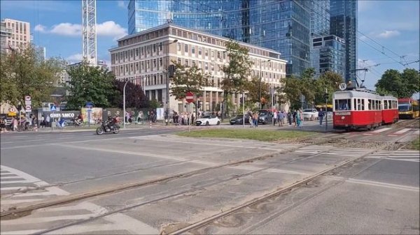 Historic trams in Warsaw. The "W" line in Memorial Day of the Warsaw Uprising. August, 1, 2022