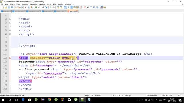 Password validation in Javascript in hindi | Check length and confirm password in Javascript 2017 смотреть онлайн