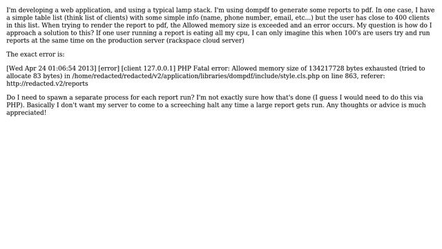 Apache / PHP memory limit exhasted when rendering report with dompdf смотреть онлайн