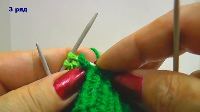 Вязание шапочки спицами. Зеленая шапочка жаккардом.