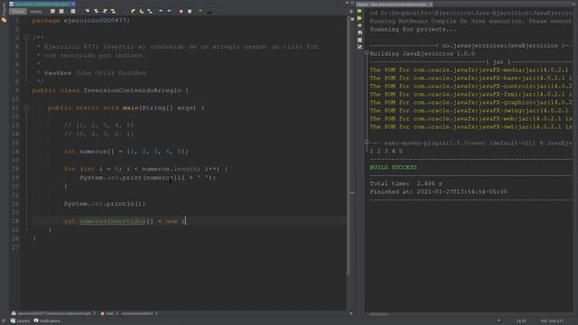 Java Ejercicio: 477 Invertir el Contenido de un Arreglo Usando un Ciclo for Basado en Índices смотреть онлайн