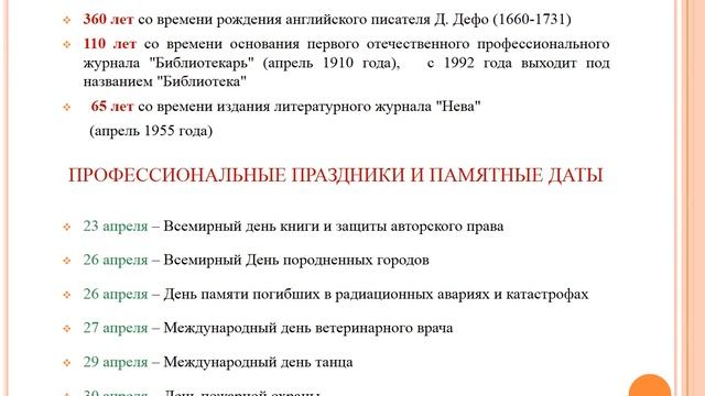 Наш календарь знаменательных дат на апрель 2020 года.