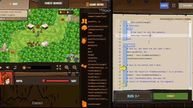 Code Combat python solution.  Forest-miners смотреть онлайн