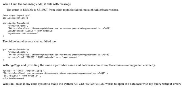 Issue to convert from PostgreSQL input to GPKG using Python GDAL API function gdal.VectorTranslate смотреть онлайн