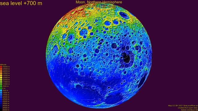 Moon, Northern Hemisphere, fictional sea level change 10800 - -9200 m, fast смотреть онлайн
