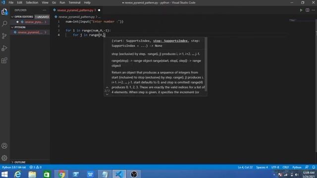 Reverse Pyramid Pattern in python in hindi language #Reverse_Pyramid #pattern #python #VsCode смотреть онлайн