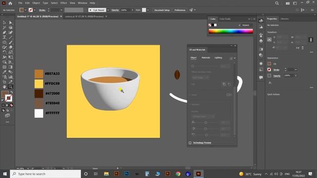 Easiest way to create 3d Coffee cup in illustrator | '3D & Materials' Tutorial смотреть онлайн