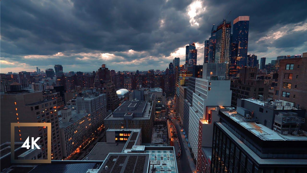 New York City Ambience, Penthouse View | City Sounds for Sleep | Some Rain and Thunder | 10 Hours смотреть онлайн