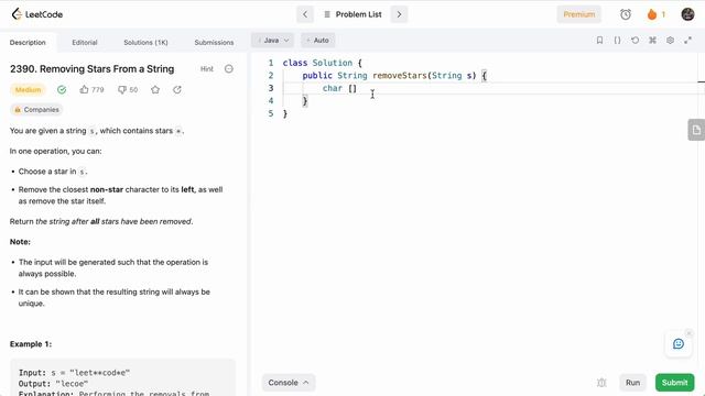 Leetcode 2390 Removing Stars From a String (Java) смотреть онлайн