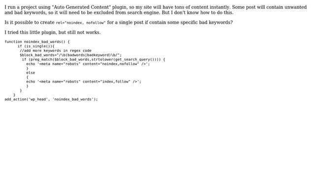 Is it possible to create rel="noindex, nofollow" for a single post if contain bad keywords? смотреть онлайн