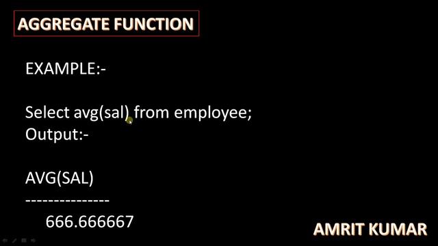 #47 AVG() FUNCTION USED IN ORACLE BY MR. AMRIT KUMAR смотреть онлайн