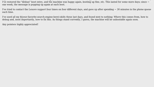 Lenovo Thinkpad T450s: "Error: The non-volatile system UEFI variable storage is nearly full." смотреть онлайн