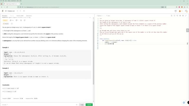 Random Problem Challenge V - Longest Square Streak in an Array - LeetCode 2501 - Python смотреть онлайн