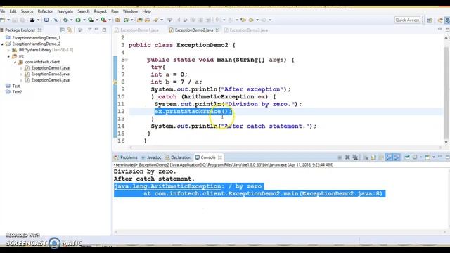 try catch block in Java Exception Handling example смотреть онлайн