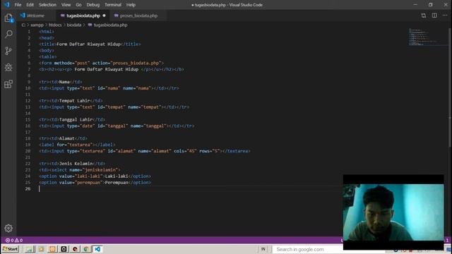 zulfar Tugas membuat FORM BIODATA mengunakan format php di Visual Studio Code смотреть онлайн