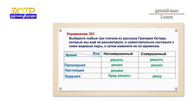 5-класс | Русский язык | Вид глагола. Способы образования видовых пар смотреть онлайн