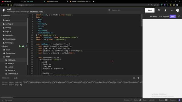 Authentication dan HTTP Method(CRUD) Firebase Menggunakan React Native dengan Snack Expo смотреть онлайн