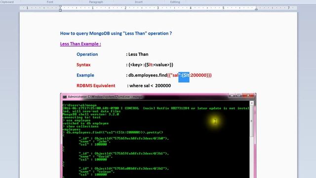 MONGODB FIND $LT LESSTHAN DEMO смотреть онлайн