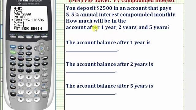 Ex: TI84 TVM Solver - Future Value with Compounded Interest смотреть онлайн