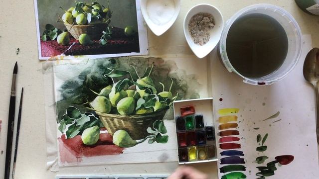 Натюрморт с грушами акварелью (часть 2) смотреть онлайн